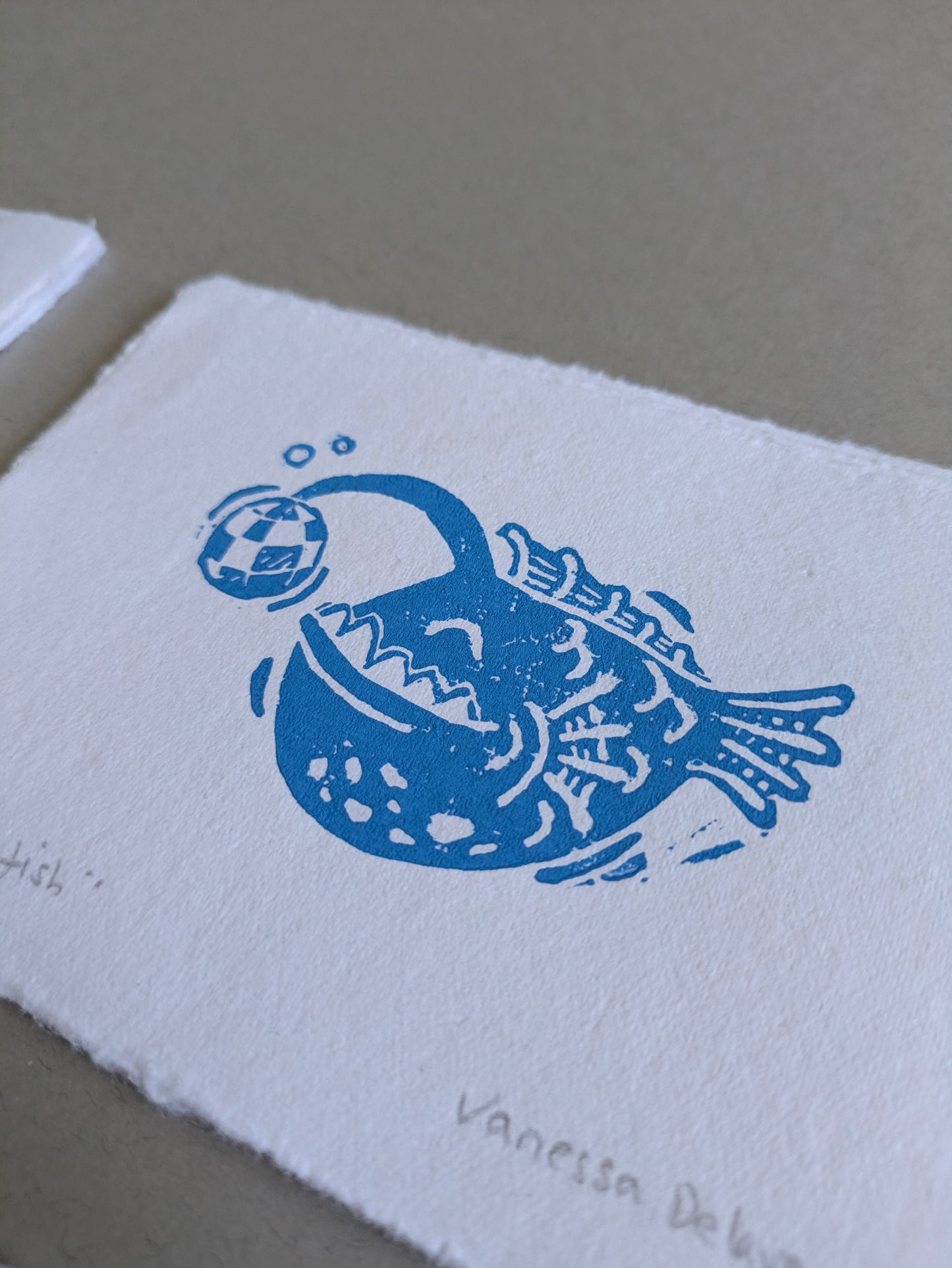 Disco fish - anglerfish - linoprint