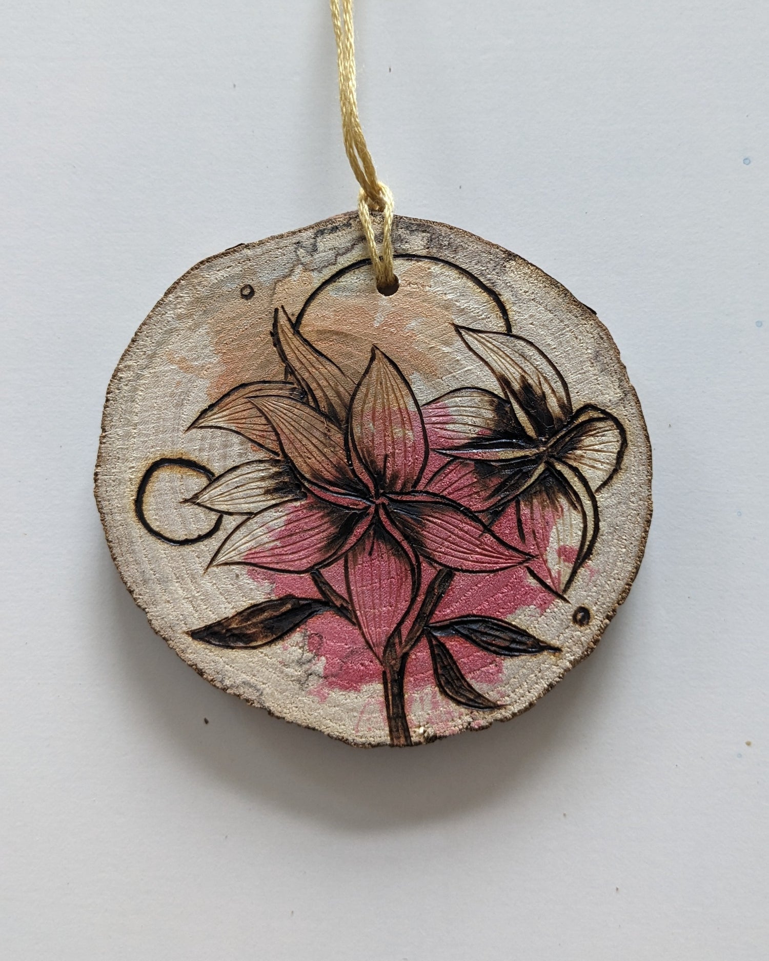wood painted and pyrographed