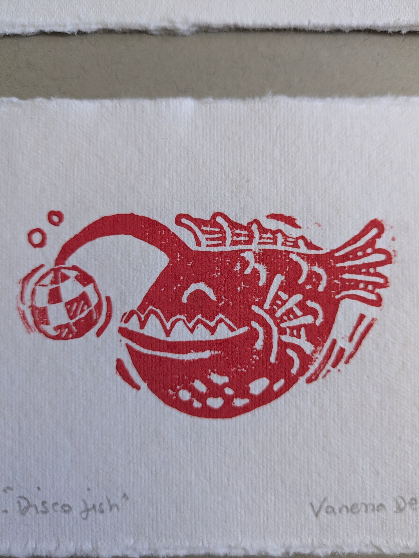 Disco fish - anglerfish - linoprint