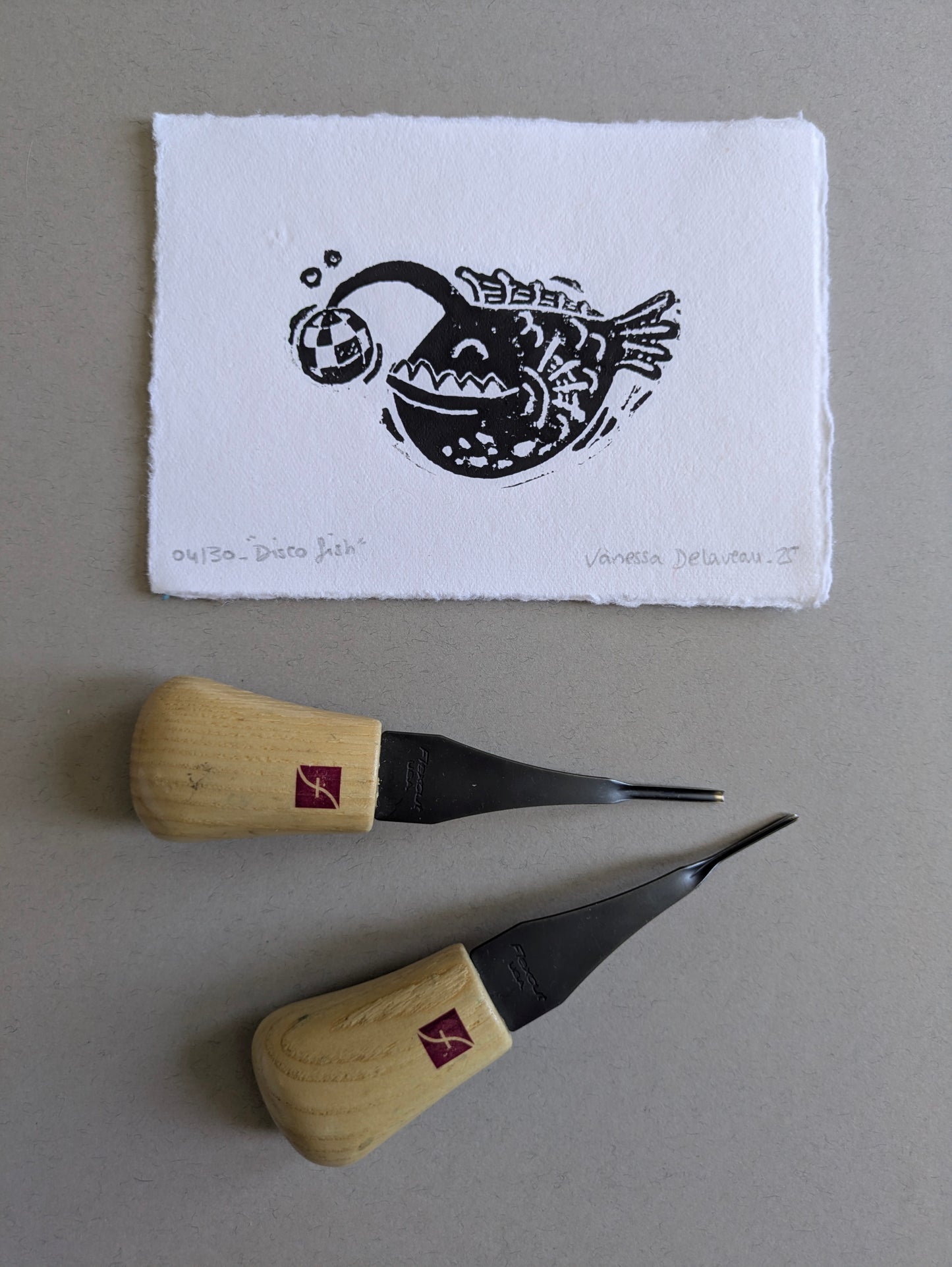 Disco fish - anglerfish - linoprint