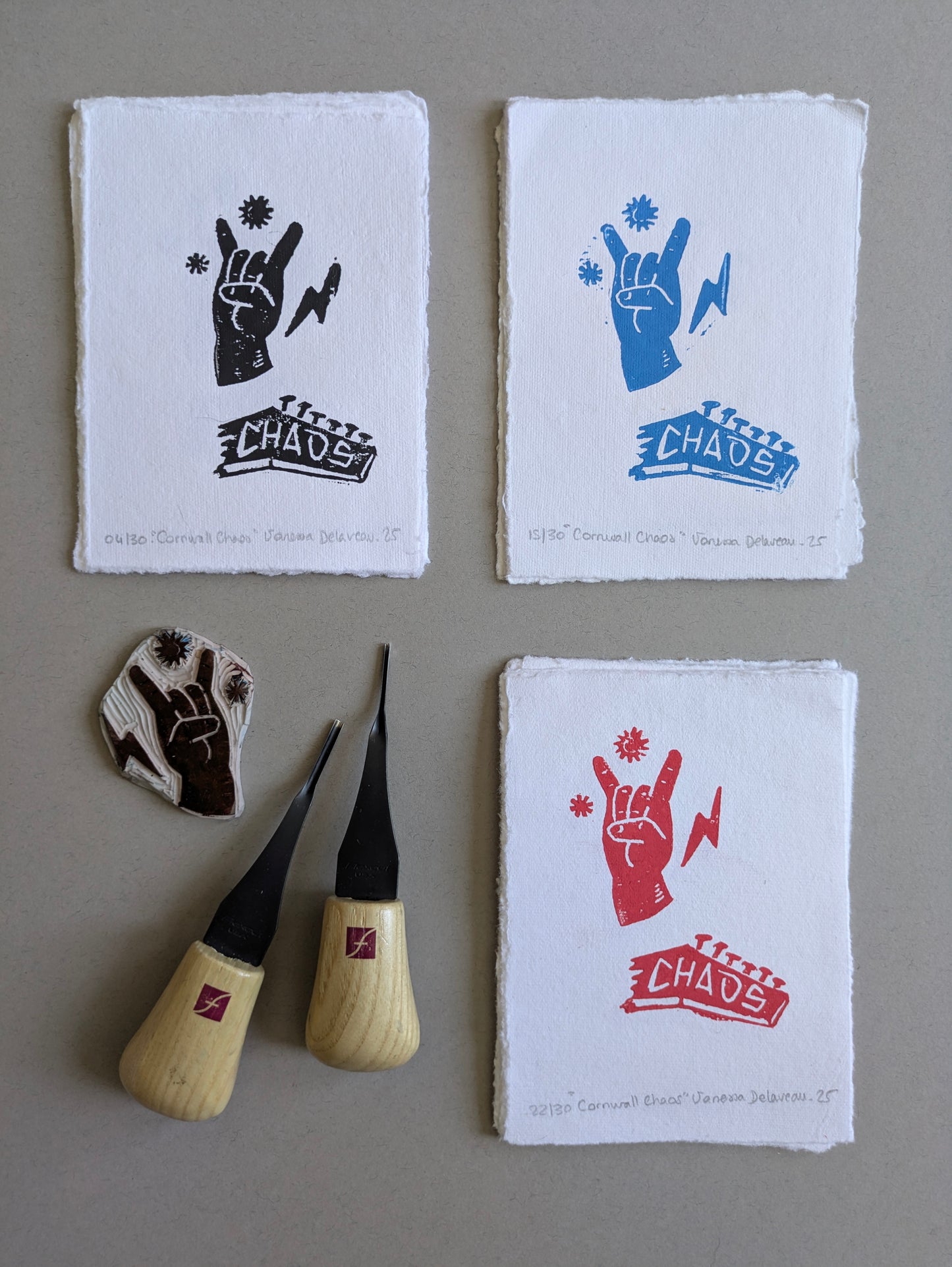 Chaos - punk rock linoprint