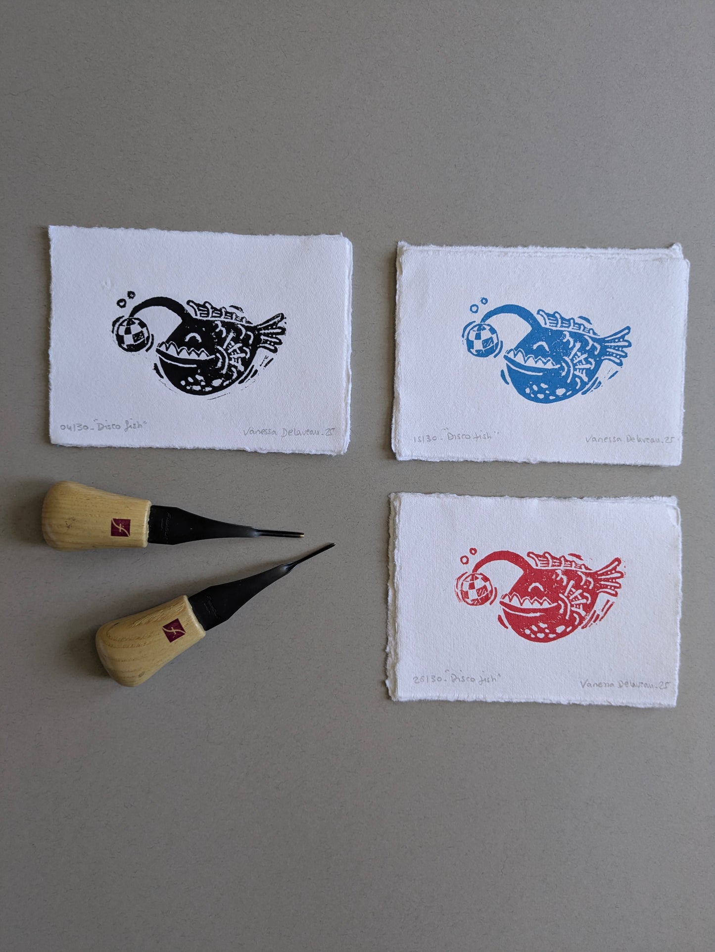 Disco fish - anglerfish - linoprint