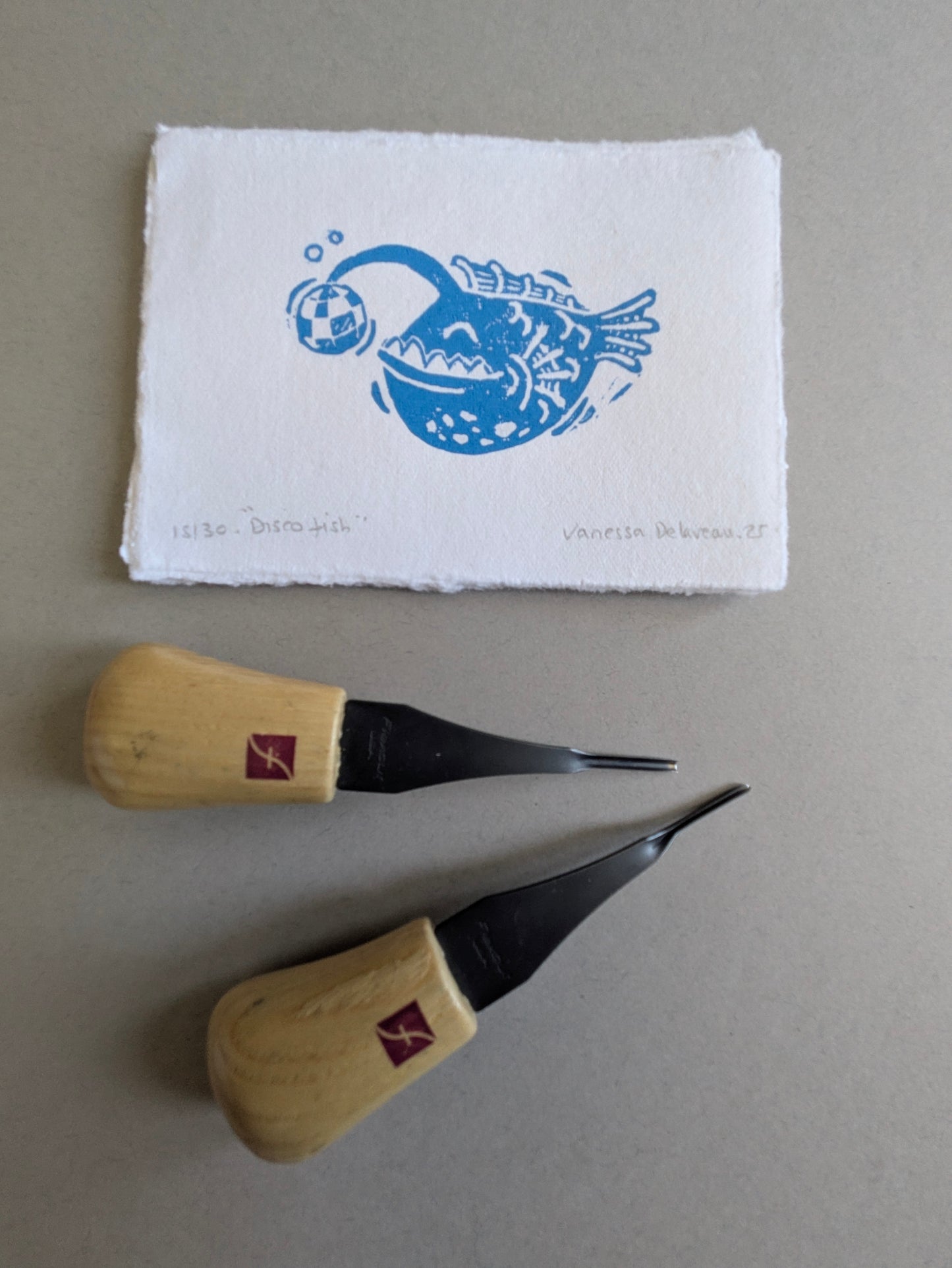 Disco fish - anglerfish - linoprint